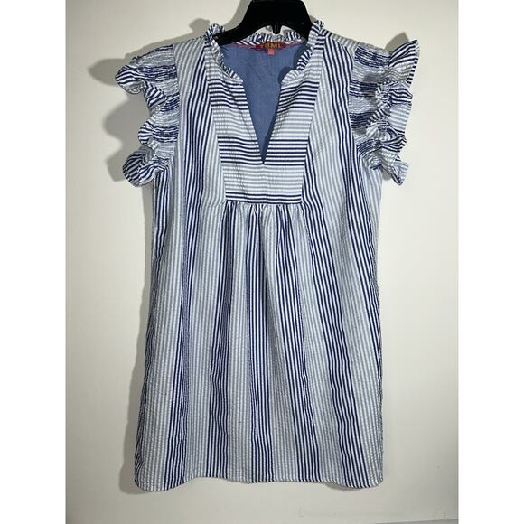 Anthropologie Dresses & Skirts - THML Anthropologie Flutter Sleeve Blue White Striped Dress Women’s Medium